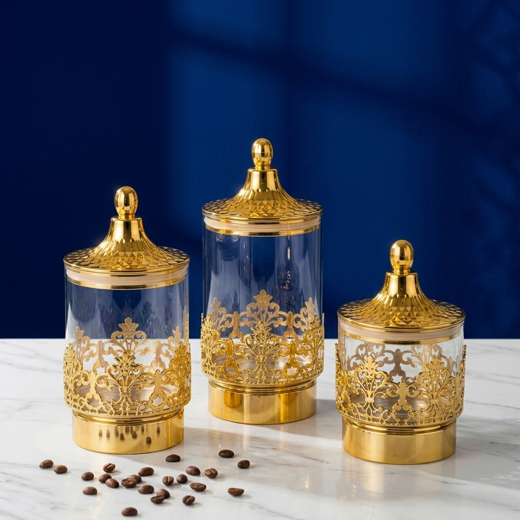 Kitchen Job - European Transparent Gold-plated Rotating Sealed Cans